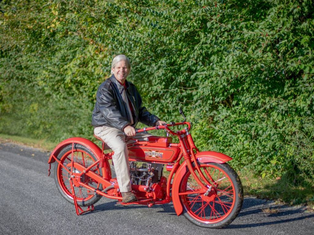 Mark Hunnibell on his 1919 Henderson Motorcycle