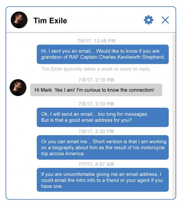 Tim Exile Facebook Messenger Exchange from 2017