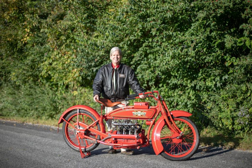 Mark Hunnibell with his 1919 Henderson Motorcycle - Landscape - Wide Range